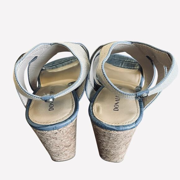 Donald Pliner Farai Sandal Women’s Size 8 Jute Elastic Wedge Blue Beige